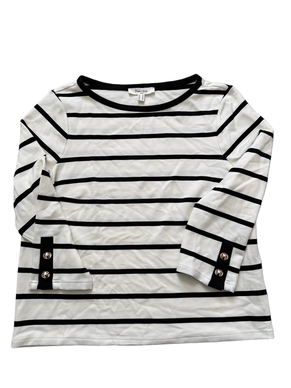 HAVER & BLAIR Ivory and Black Breton Striped Nautical Casual Striped Top, M